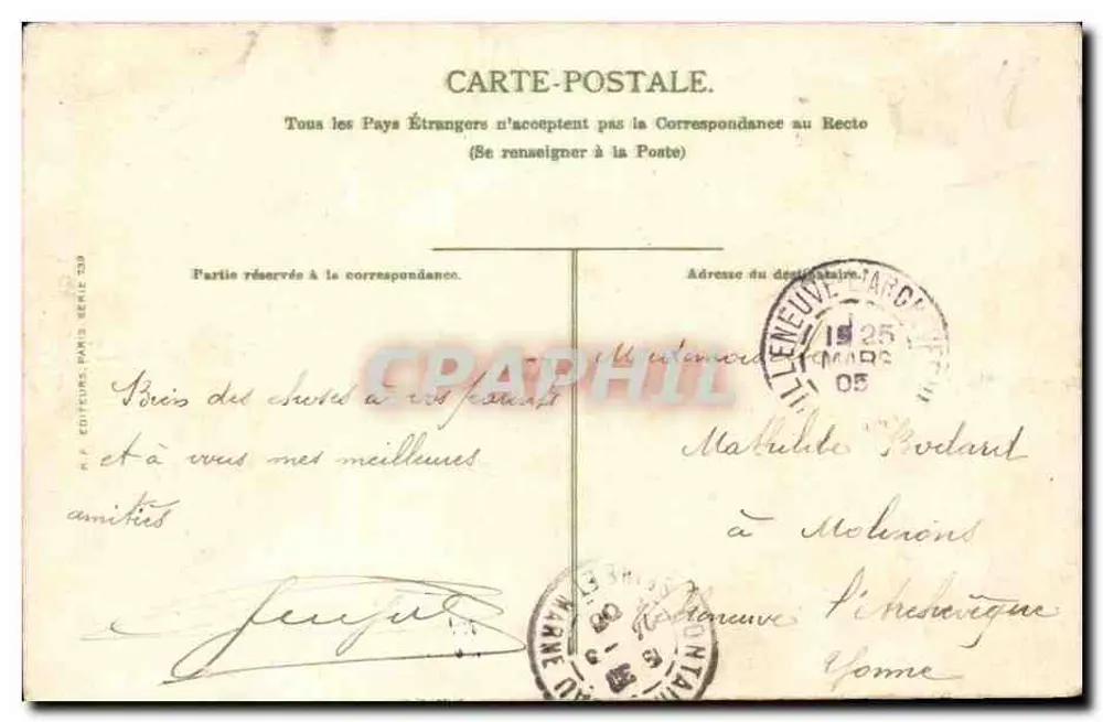 Caçadores na floresta — dois javalis atacam — editor R.P. Éditeurs, Paris, série 739 - Verso