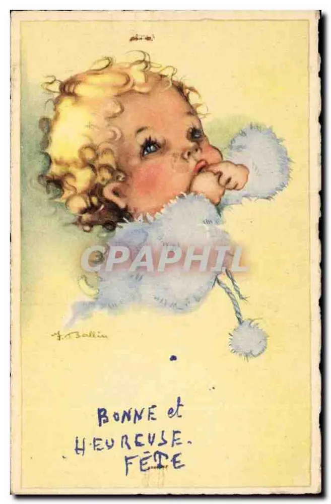 Bébé aux cheveux bouclés — mit handschriftlichem Text — J.T. Ballin - Vorderseite
