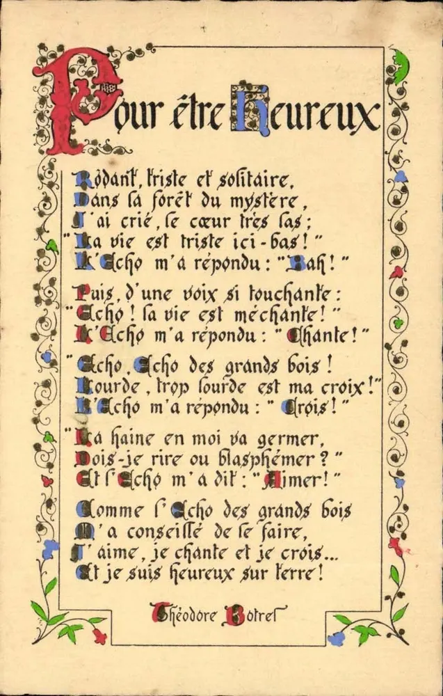Para ser feliz — poema de Théodore Botret - Frente