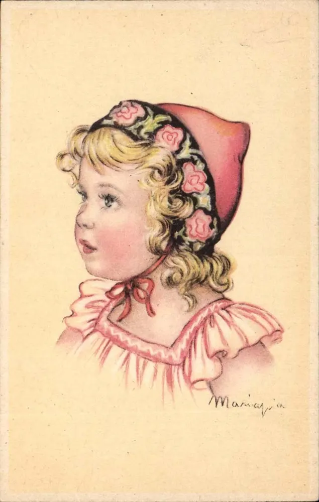 Menina pequena com chapéu de flores — Mariagia — edição P-C Paris - Frente