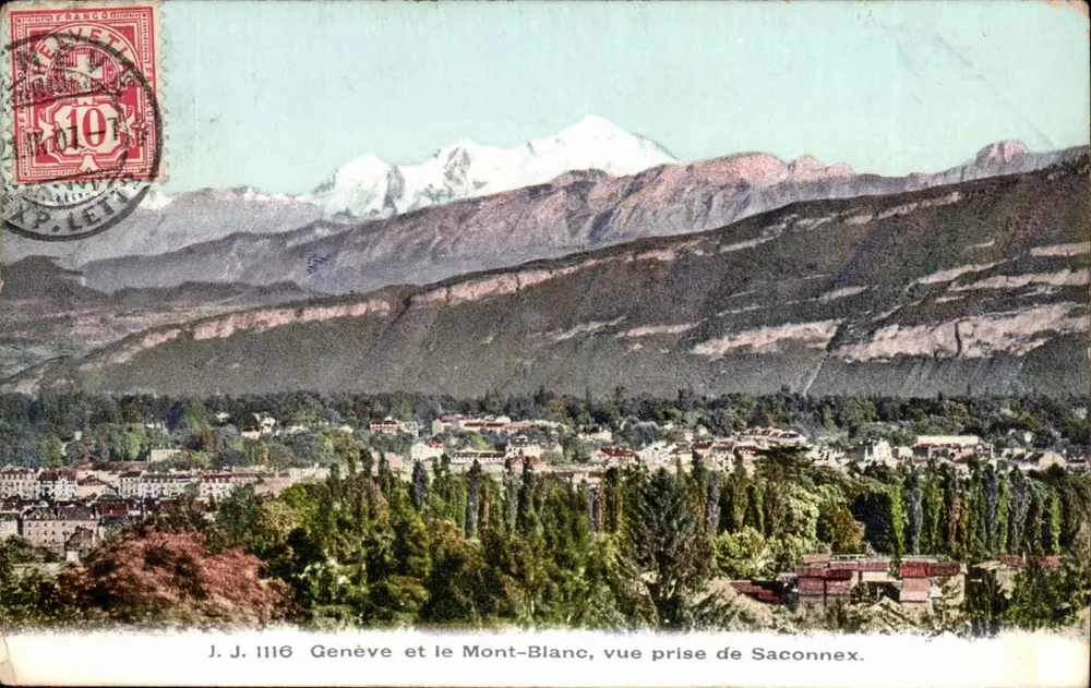 Genf und der Mont-Blanc — Ansicht von Saconnex — Jullion Brüder, Nr. 1116 - Vorderseite