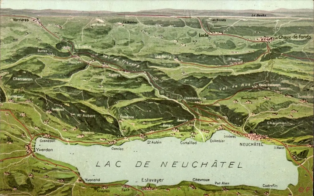 Lago de Neuchâtel — vista aérea — Edição Photoglob Co. Zurique, n° 4919 - Frente