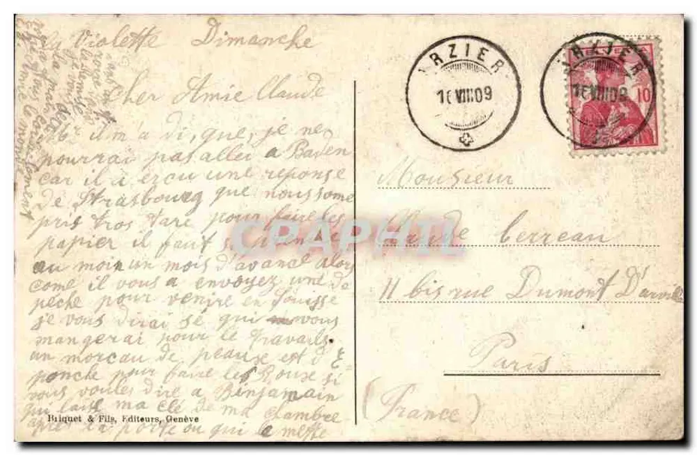 Arzier - La Violette — casa de estilo alpino com balcão ornado — B. & F. 6183 - Verso