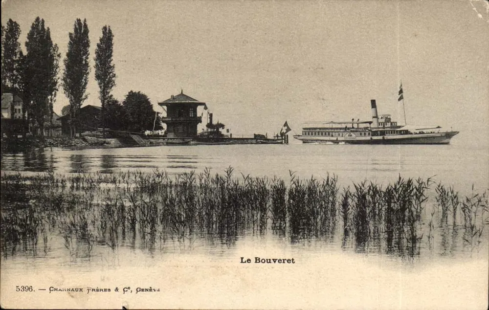 Le Bouveret — vista do lago com um navio a vapor — Chalnaux Frères & C°, Genève, n° 5396 - Frente