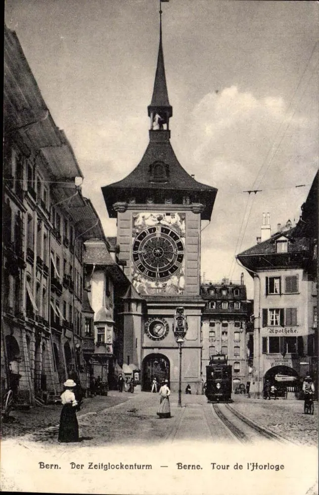 Bern. Der Zeitglockenturm — Turm der Stunde — Ernst Selhofer, Fotograf. Mittelstr. Bern - Vorderseite