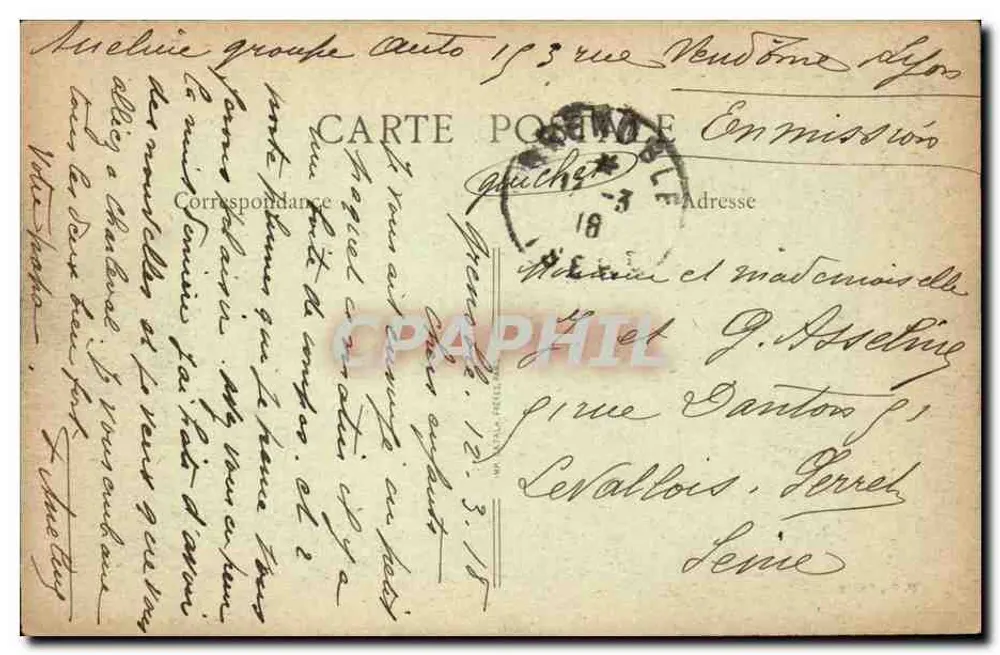 Grenoble — Allgemeine Ansicht, Seite des Cours Berriat und der Moucherotte, H. 1906 m. — B. F., Paris - Rückseite