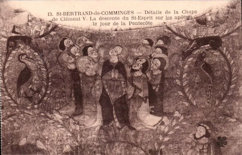 St-BERTRAND-de-COMMINGES — Details der Kapelle von Clement V. Die Herabkunft des Heiligen Geistes über die Apostel am Tag des Pfingstfestes - Vorderseite