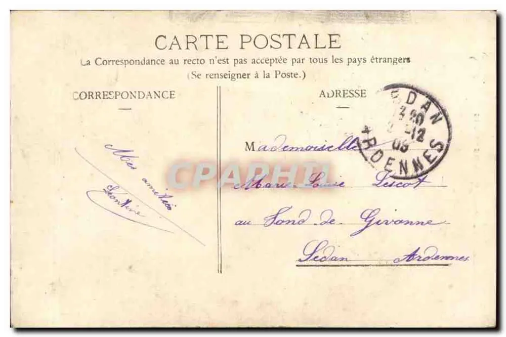 SENS - Estátua do Barão THÉNARD — Sociedade Geral e editor P. R.S. - Verso