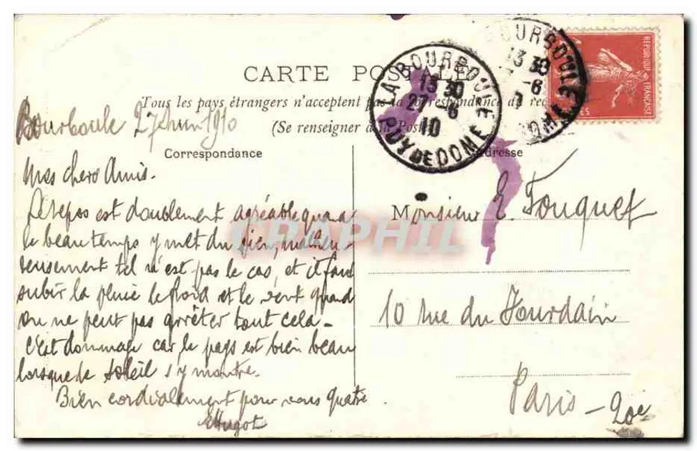 La Bourboule — Blick vom Plateau der Charlannes — Ansichtskarte - Rückseite