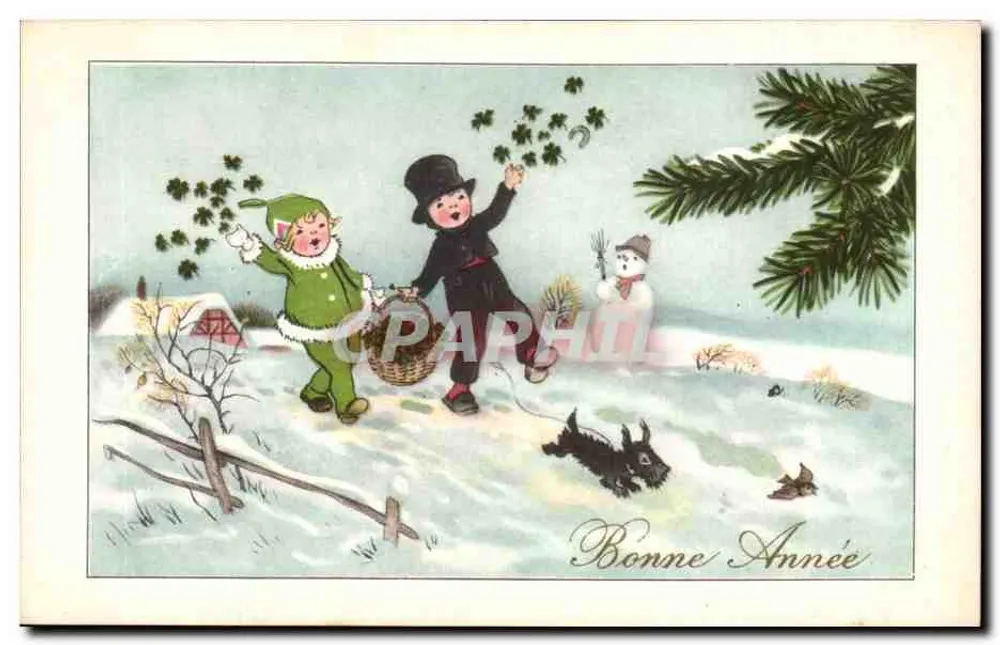 Kinder, die im Schnee spielen — Frohe Neujahr — N° 24.007-9 - Vorderseite