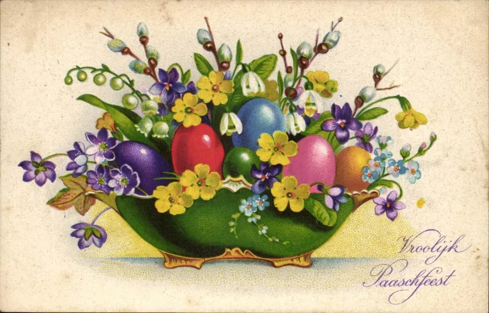 Osterbouquet — Bunt bemalte Eier und Blumen — Verlag nicht sichtbar - Vorderseite