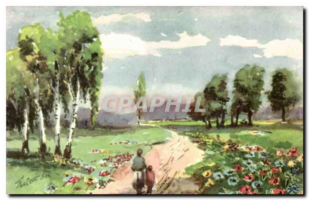 Cena de jardim com duas pessoas — pintura a água forte — editor não visível - Frente