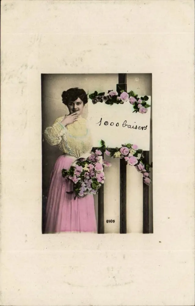 Frau in einem rosa Kleid und Schal — 1000 Küsse — Serie B105 - Vorderseite