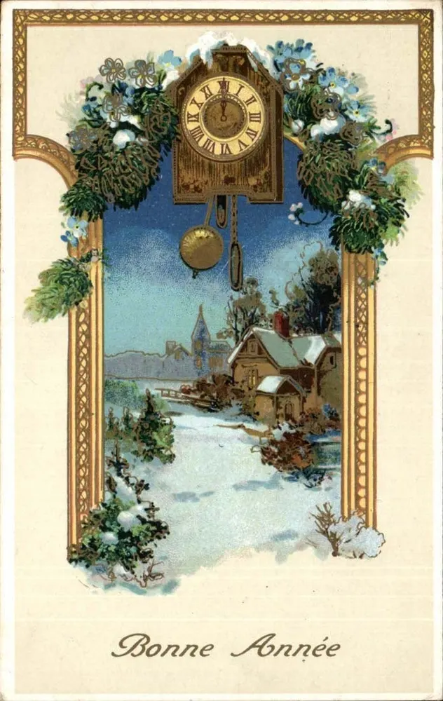 Weihnachtsuhr — Winterlandschaft — unbekannter Verlag - Vorderseite