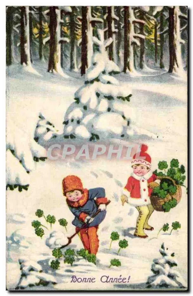 Kinder im verschneiten Wald — Frohe Neujahr! - Vorderseite