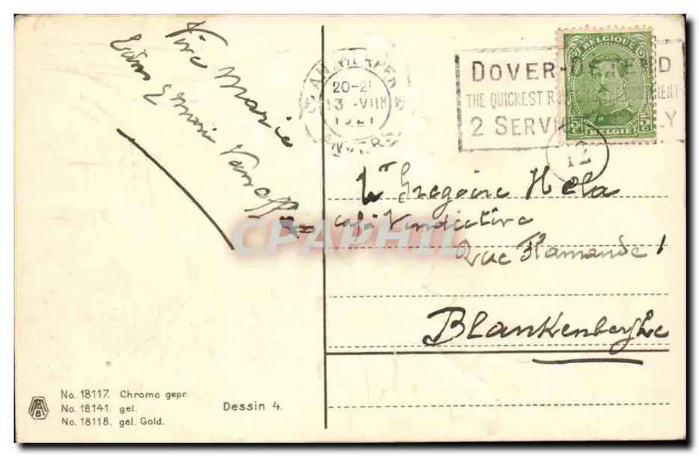 Lilas białe — krajobraz z domkiem i wodopadem — Chromo n°18117, rysunek 4 - Rewers