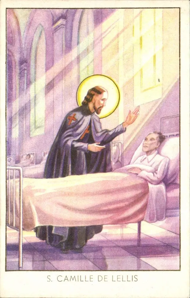 S. Camille de Lellis — santo em uma câmara de hospital — editor Postiaart - Frente