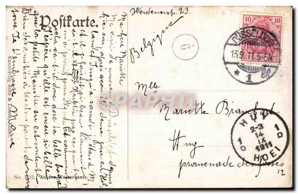 Segelboot auf einem See — Windmühle im Hintergrund — Verlag Kunststempel Rehm & Linz, Nr. 1332 - Rückseite