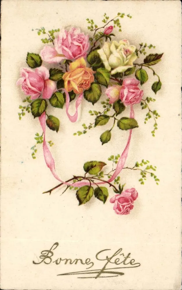 Rose-Sträußchen — Frohe Geburtstagskarte — Ansichtskarte - Vorderseite