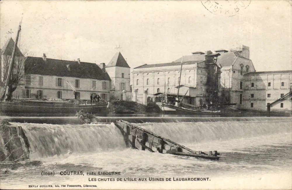 COURTRAS, NAHE LIBOURNE — Die Fälle der Isle bei den Mühlen von Laubardemont — Henry Juillier, 44, rue Fonneuve, Libourne - Vorderseite