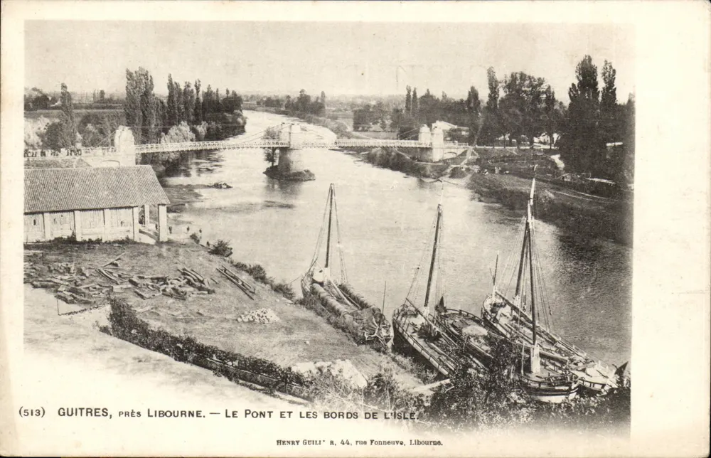 Guitres, nahe Libourne — Der Brücke und die Ufer der Insel — Henry Guili, 44, rue Fonneuve, Libourne - Vorderseite