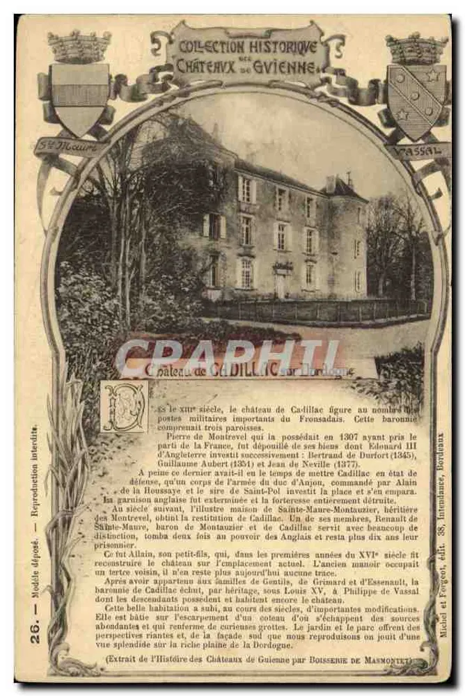 Castelo de Cadillac — Coleção Histórica dos Castelos de Gviennne — Michel e Forgeot, editor 35, Limoges, Bordeaux - Frente