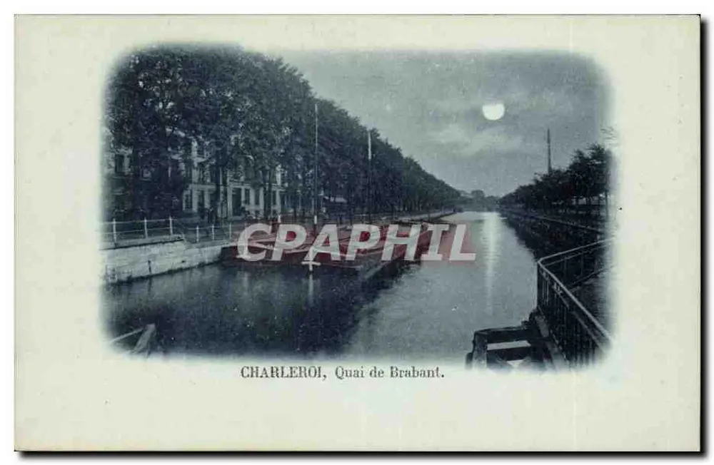 Charleroi, Quai de Brabant — Nachtsicht mit Mond — Verleger Union postale universelle - Vorderseite