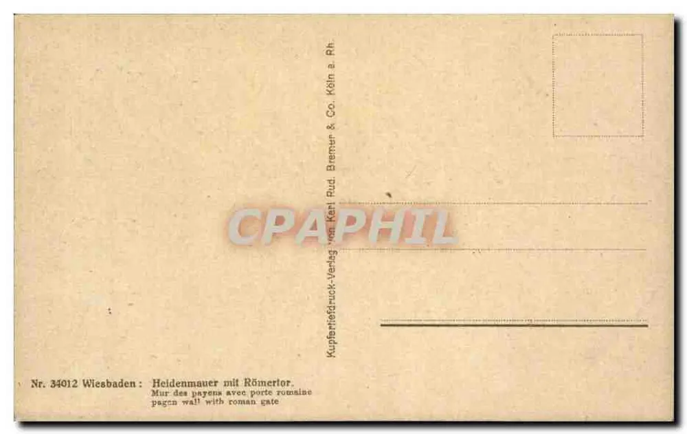 Wiesbaden, Heidenmauer mit Römer Tor — editor Bremer & Co. n° 34012 - Verso