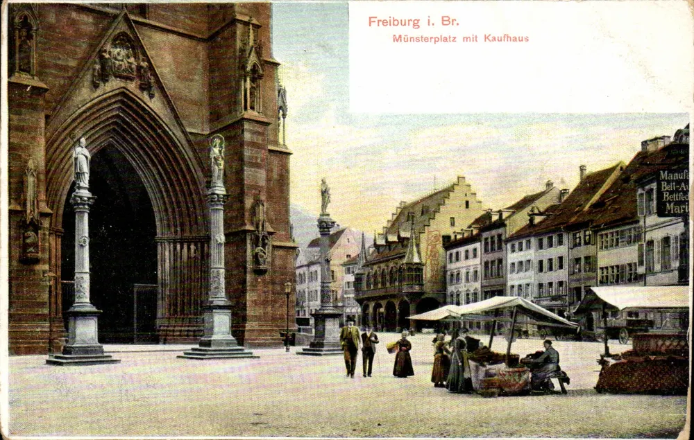 Freiburg i. Br. — Münsterplatz mit Kaufhaus — Manufaktur Bell-Art - Vorderseite