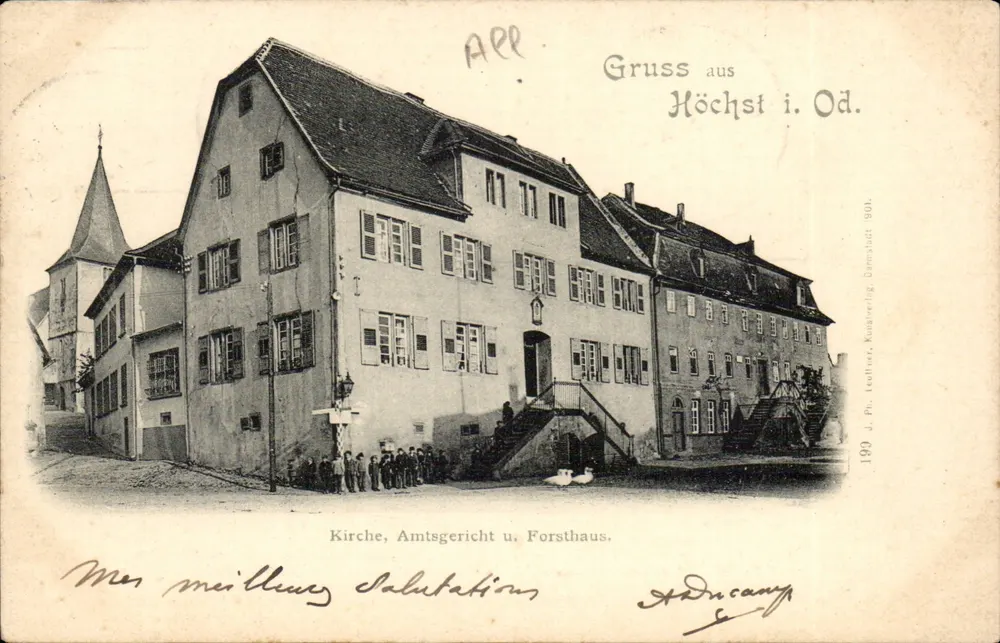 Höchst i. Od. — Kirche, Amtsgericht und Wald — J. Ph. Teutler, Kunzreuling, Serie 193 - Vorderseite