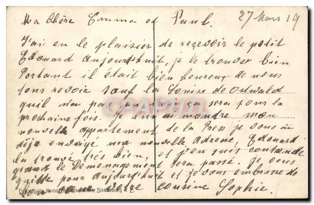 Estrasburgo — Vista do canal — Editor: E. P. H. Künstler & Verlag, Estrasburgo - Verso