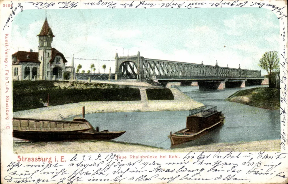 Strasbourg i. E. — Neue Brücke über den Rhein in Kehl — Kunst-Verlag v. Felix Lübb, Strassburg i. E., Nr. 3464 - Vorderseite