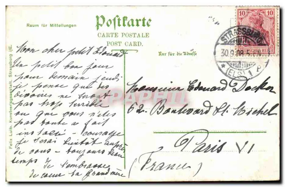 Straßburg / Quai des Bateliers — Panoramablick mit Stelzen der Störche — Verlag Felix Lülb, n° 2818 - Rückseite