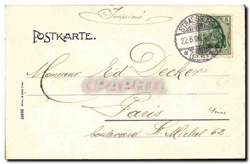 Strasbourg i. Els. — Estátua de J. Kieber — editor F. Bernhard - Verso