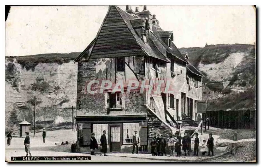 Dieppe - Velha casa no Pollet — Bilhete postal antigo n°34, editor A. P. Photo - Frente