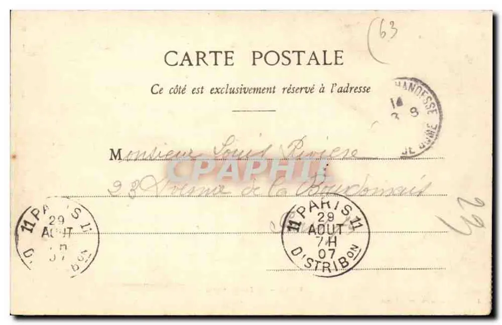 BESSE - Velhas Lojas — Auvergne, editor Heron e Vessely, número de série não visível - Verso