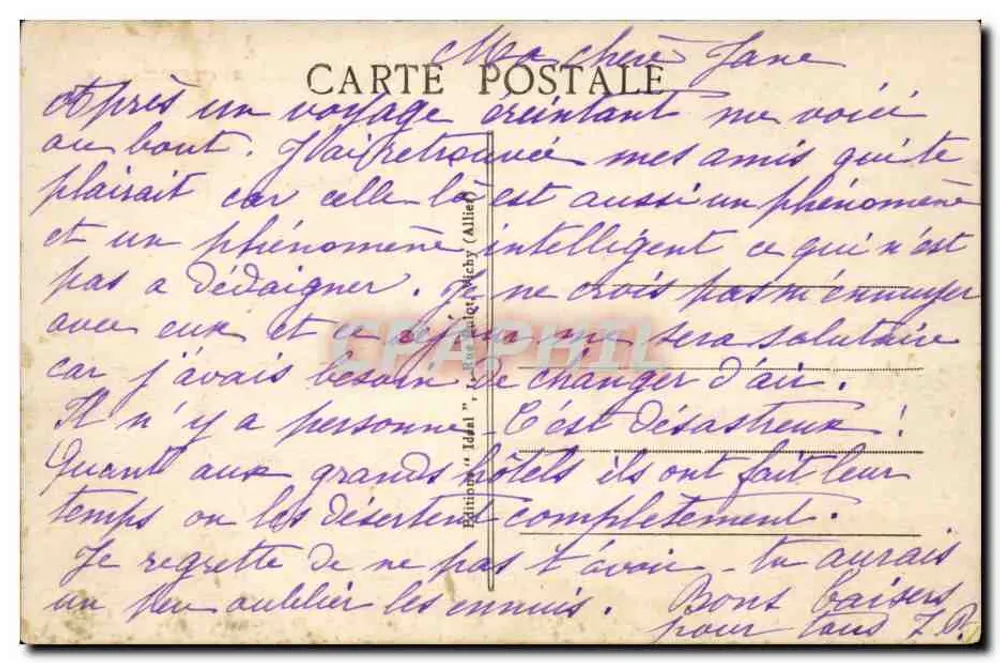 As Crêtes do Sancy — Mont-Dore — Auvergne — Editor Ideal, n° 3273 - Verso