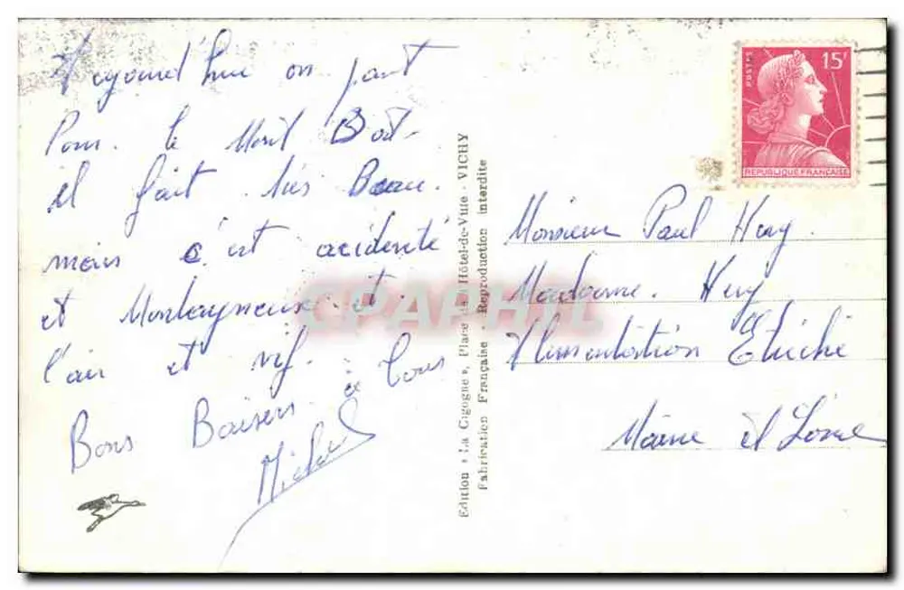 Royat — Allgemeiner Blick — Die Kirche und der Puy-de-Dôme — Edition La Cigogne, Vichy - Rückseite