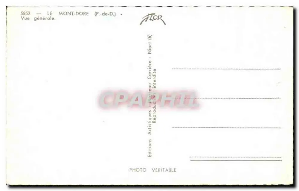 Le Mont-Dore (P.-de-D.) — Vista geral — Edições Artisticques Carrière, Niort - Verso