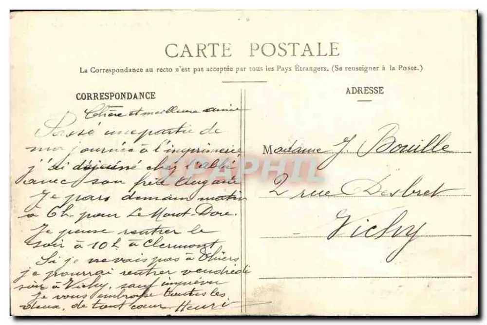 Clermont-Ferrand — A Rue des Gras — Lib. Bouge-Réal, 24, Rue du Pecu - Verso