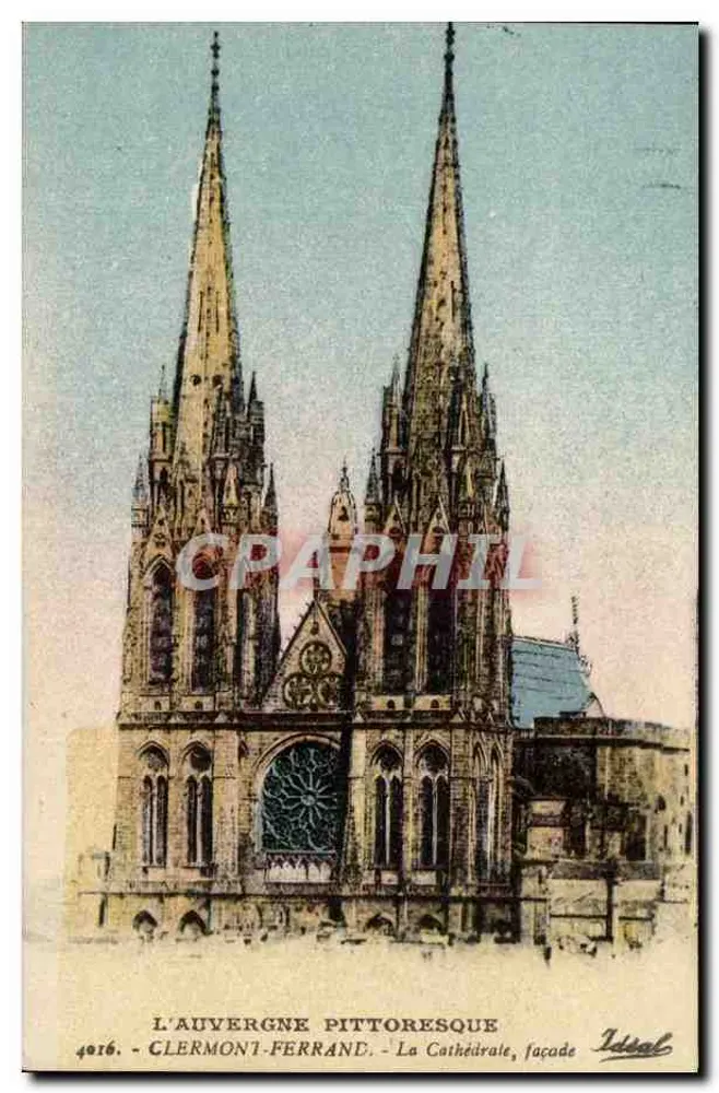 Clermont-Ferrand - A Catedral, fachada — A Auvergne pitoresca — Edições Idéal, n° 4916 - Frente