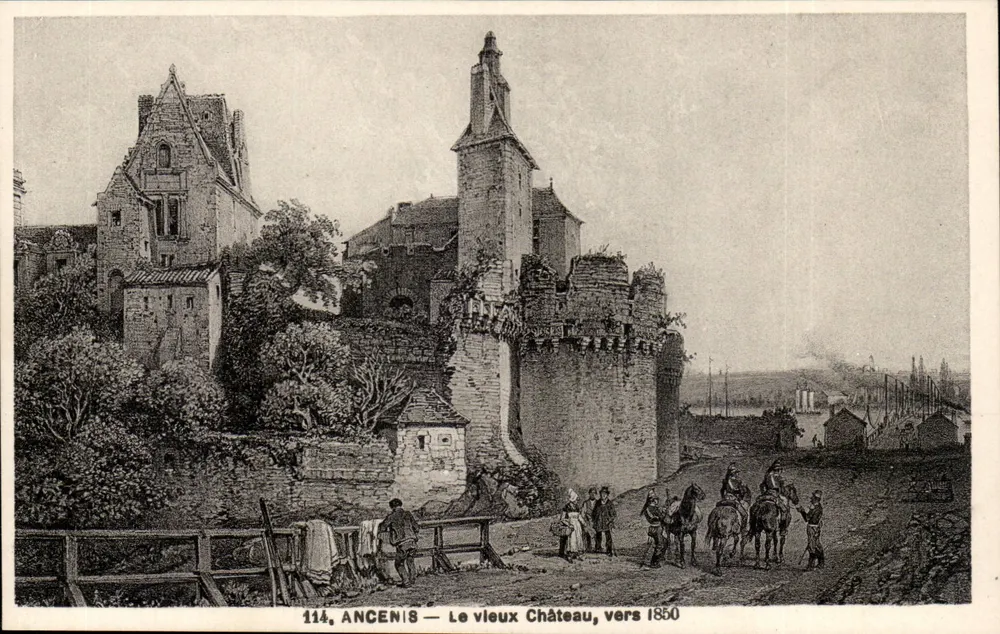 Ancenis — El viejo Castillo, alrededor de 1850 — F. Chapeau, Nantes, n°114 - Anverso
