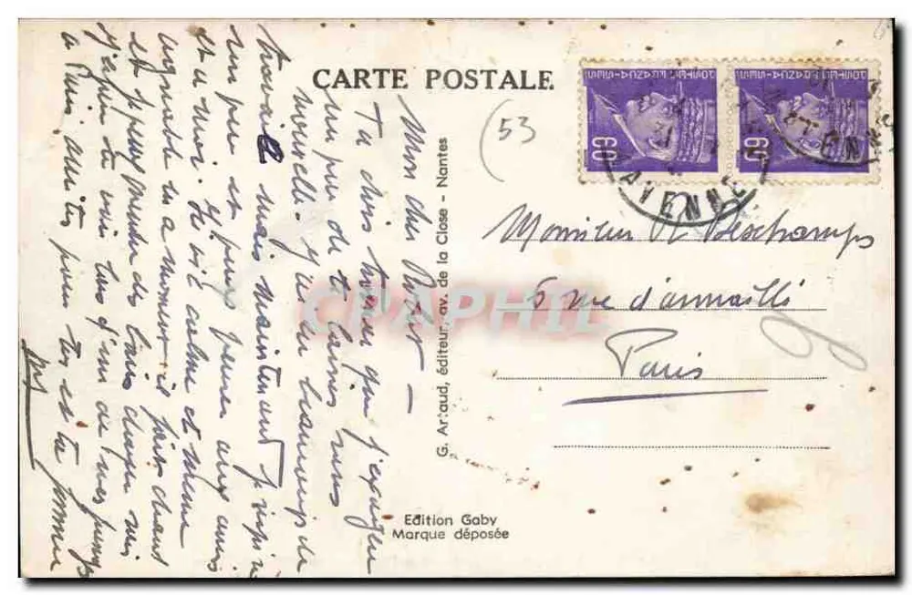 Laval — Der Rosenpark des Gartens der Perrine und Blick auf den Fluss Mayenne — Gaby - Rückseite