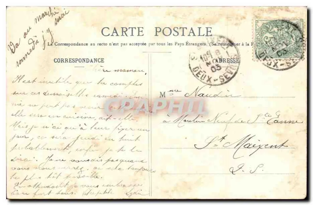 Frau in Pelzjacke — humorvoller Text — Phototype A. Bermeret & Cie, Nancy - Rückseite