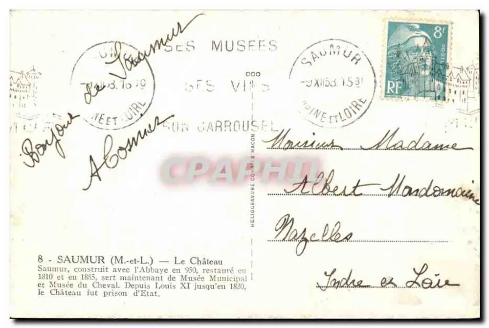 Saumur (M.-et-L.) — O Castelo — Héliogravure Coeur & Macon - Verso