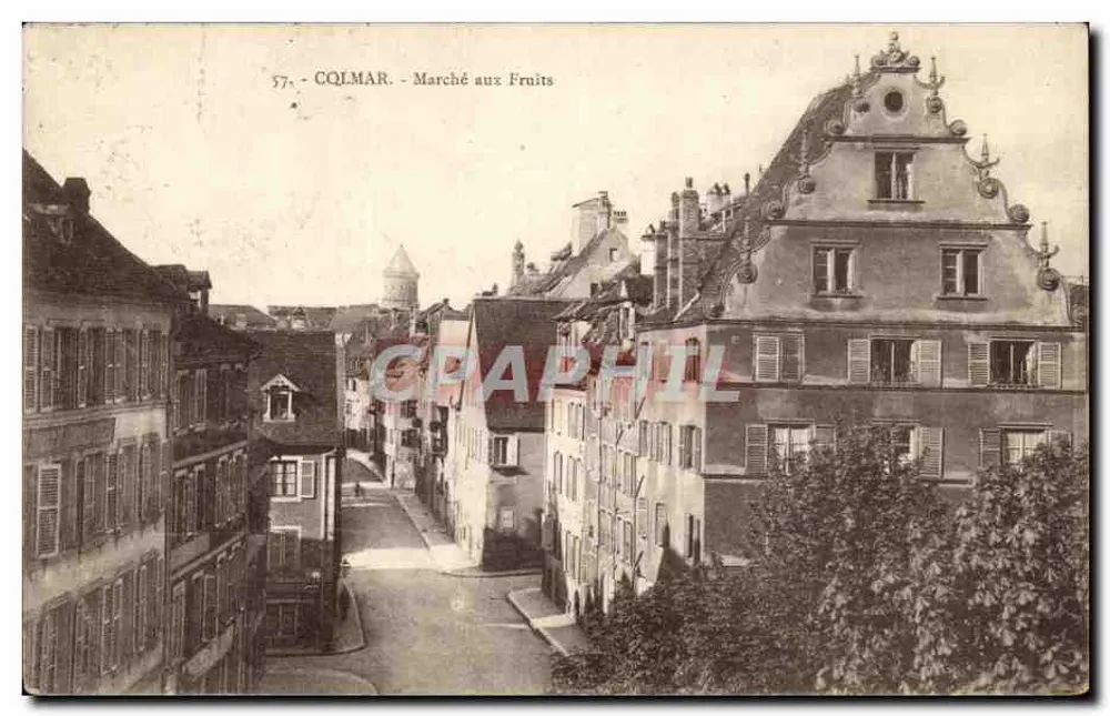 Colmar - Fruitmarkt — straatbeeld met luifels — uitgever Marbout, n° 57 - Voorkant