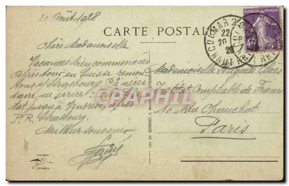 Colmar - Fruitmarkt — straatbeeld met luifels — uitgever Marbout, n° 57 - Achterkant