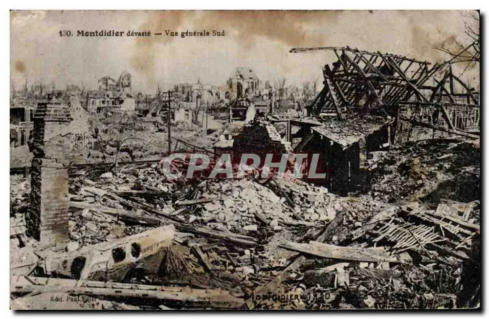 Montdidier destruído — Vista geral sul — Ed. Paul Cail - Frente