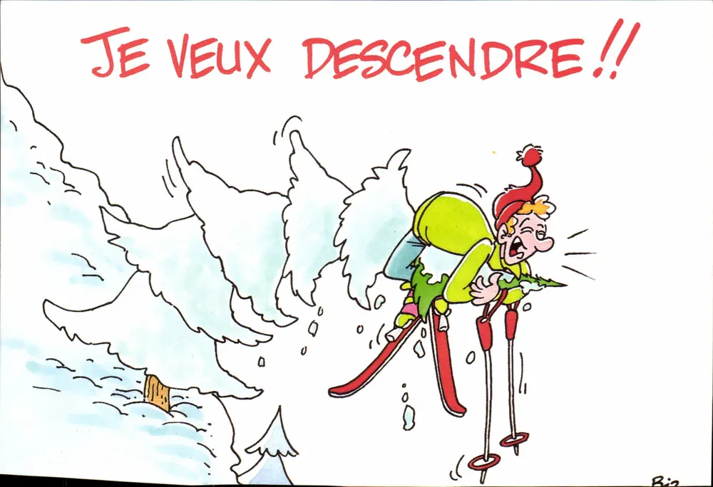 Esquiador em dificuldade — caricatura — AGEP 1991, n° 3419610 000398 - Frente