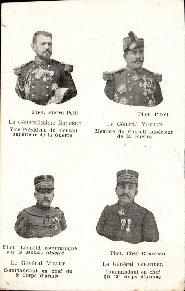 Vier französische Generale — Generalissime Brugère, General Voyron, General Millet, General Girardel — Verlag Monde Illustré - Vorderseite